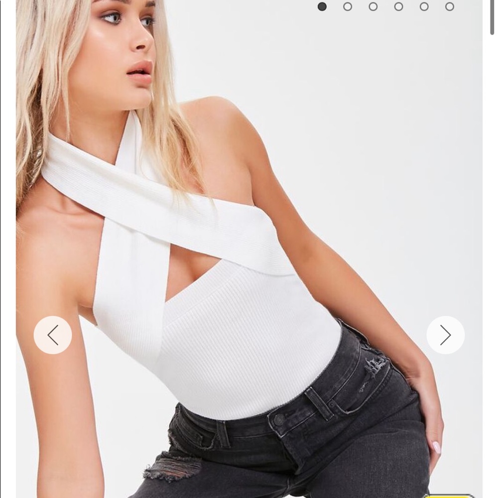 Sweater-Knit Crisscross Halter Bodysuit